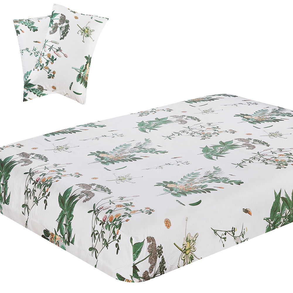 Plant 100% Polyester Bed Set King Size Fitted Sheet